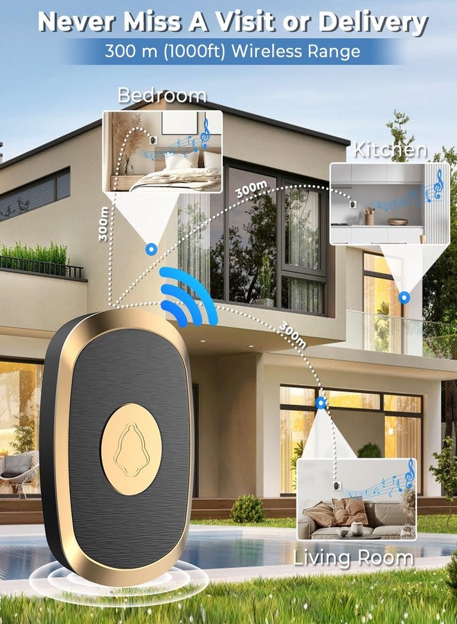 Spromoce Wireless Calling Bell for Home, 1000Ft Long Range Door Bell for Office, IP55 Waterproof Cordless Remote Doorbell with 38 Chimes, 4-Level Volume - Image 4